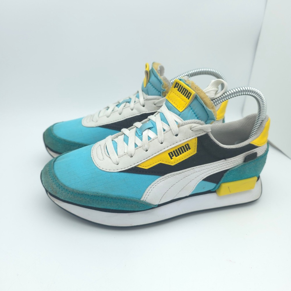 Puma Future Rider Kids Size 6C Blue Teal Yellow Suede Retro Sneakers Casual Shoe